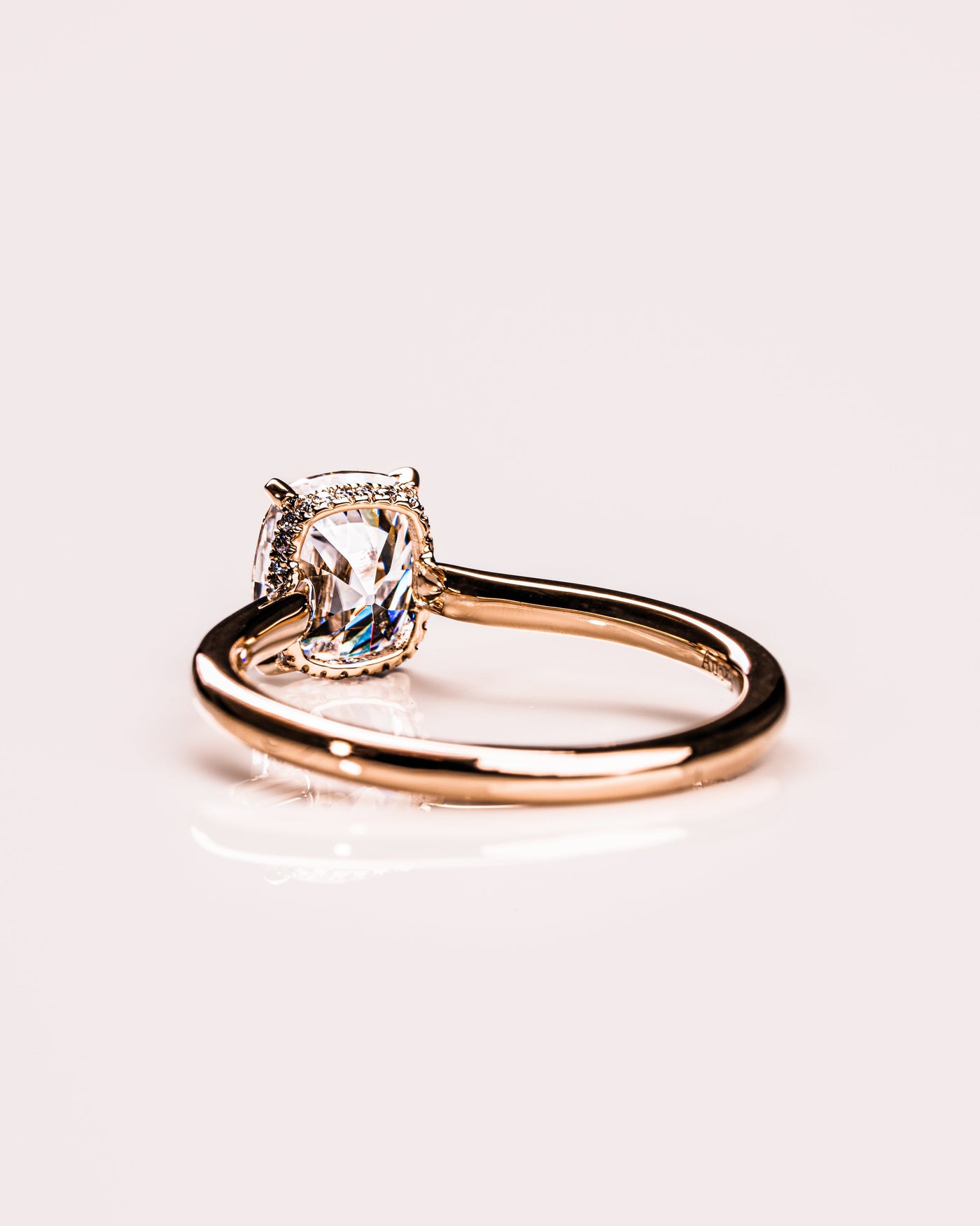 0.96 CT Cushion Solitaire Hidden Halo Moissanite Engagement Ring