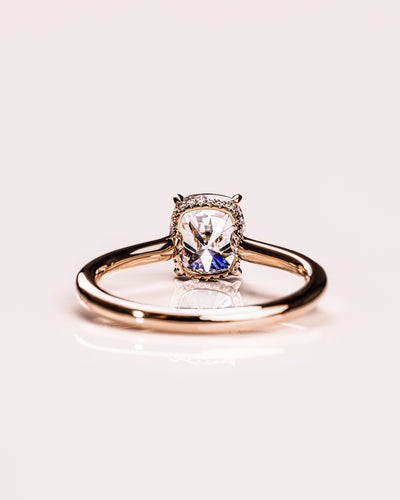 0.96 CT Cushion Solitaire Hidden Halo Moissanite Engagement Ring