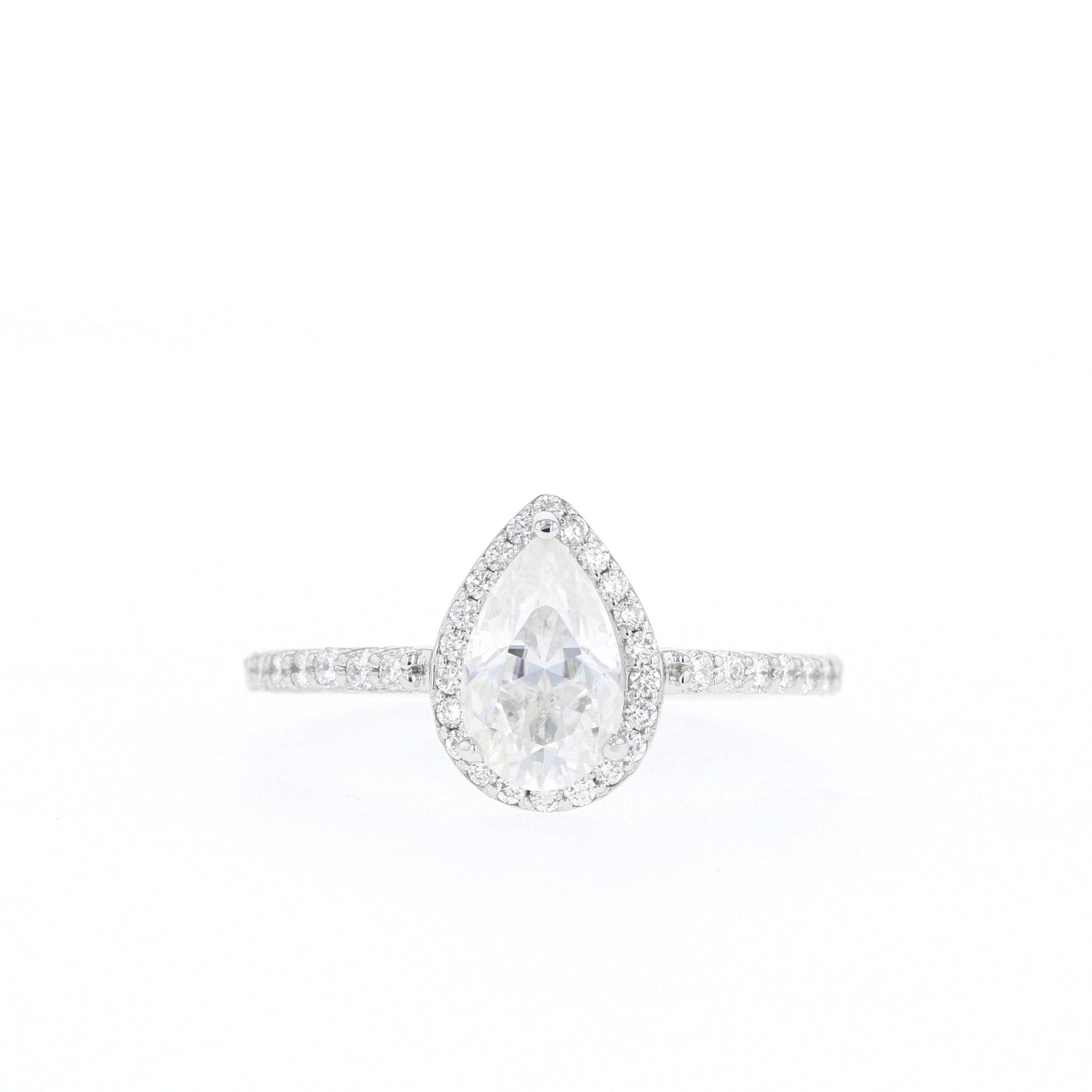 0.85 - 1.33 CT Pear Cut Halo Moissanite Engagement Ring