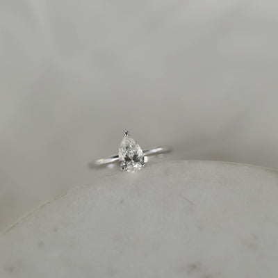 0.69 - 1.33 CT Pear Cut Solitaire Moissanite Engagement Ring