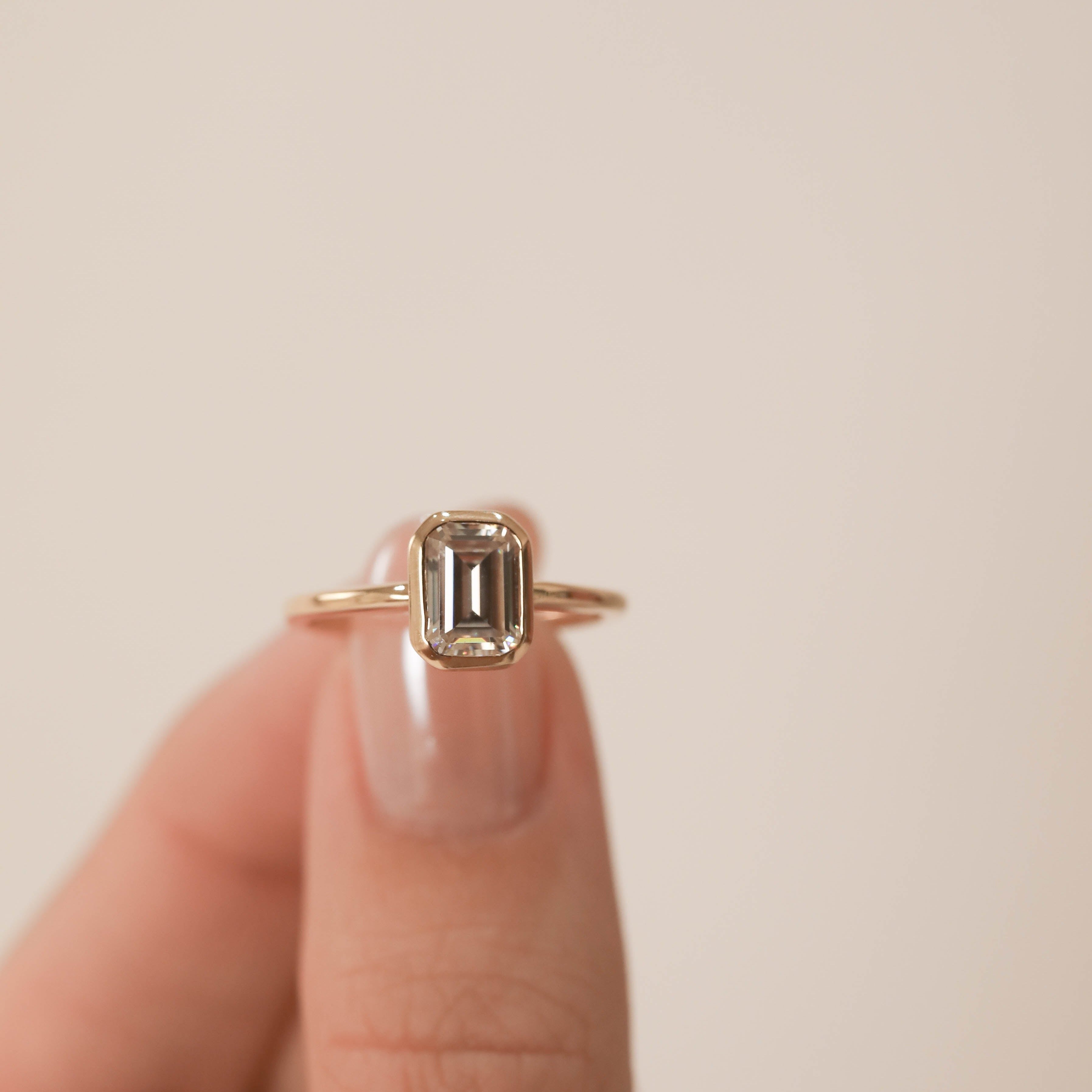 0.92 CT-3.24 CT Emerald Cut Solitaire Moissanite Engagement Ring