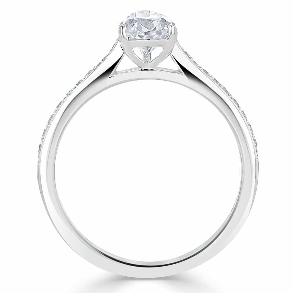 0.75 CT Pear Cut Solitaire Engagement Ring With Channel Pave Setting