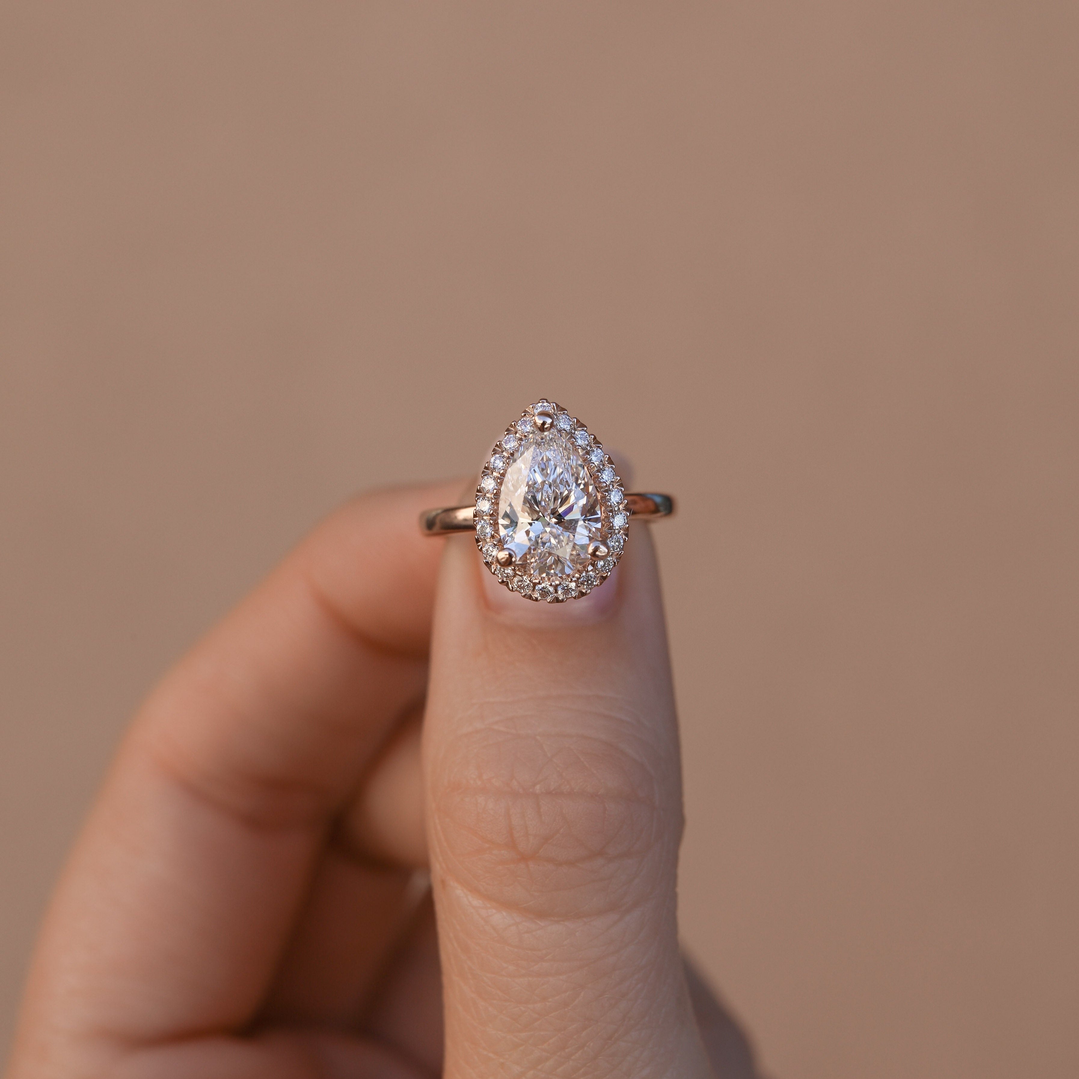 0.69 CT-1.93 CT Pear Cut Halo Moissanite Engagement Ring