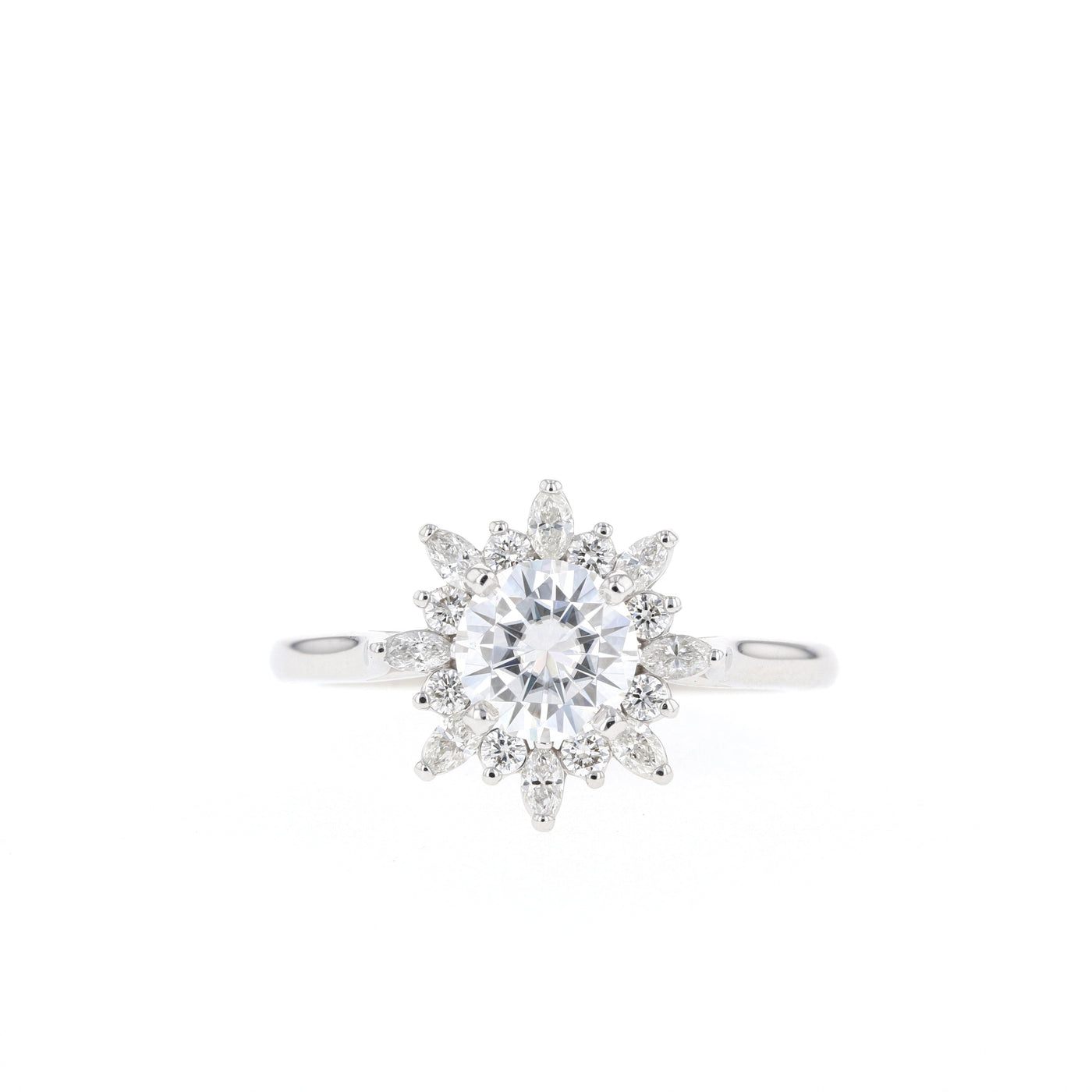 0.88 CT Round Cut Cluster Halo Moissanite Engagement Ring