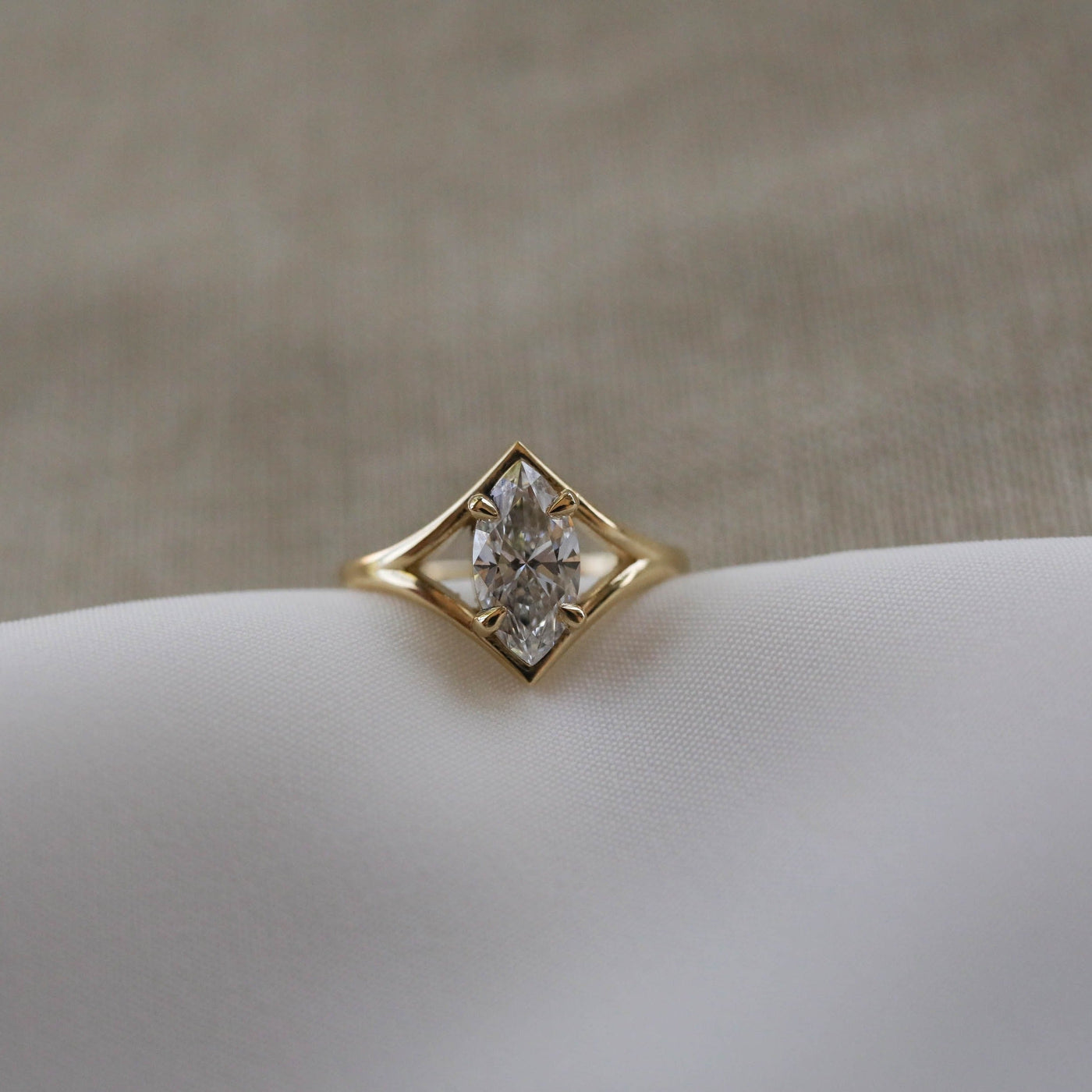 1 CT Marquise Cut Solitaire Split Shank Moissanite Engagement Ring