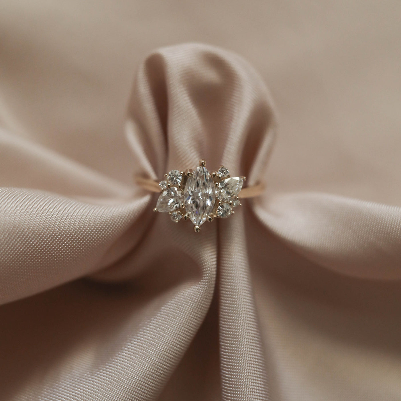 0.67 CT Marquise Cut Cluster Moissanite Engagement Ring