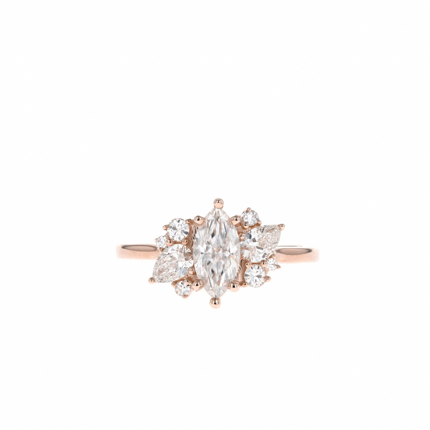 0.67 CT Marquise Cut Cluster Moissanite Engagement Ring