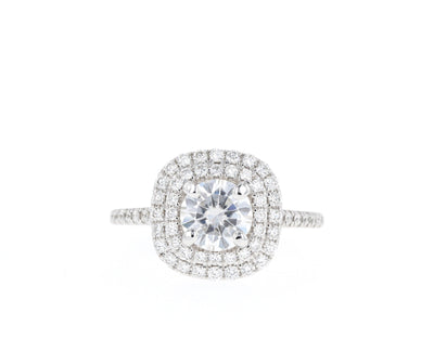 1.0 CT Round Cut Double Halo Moissanite Engagement Ring