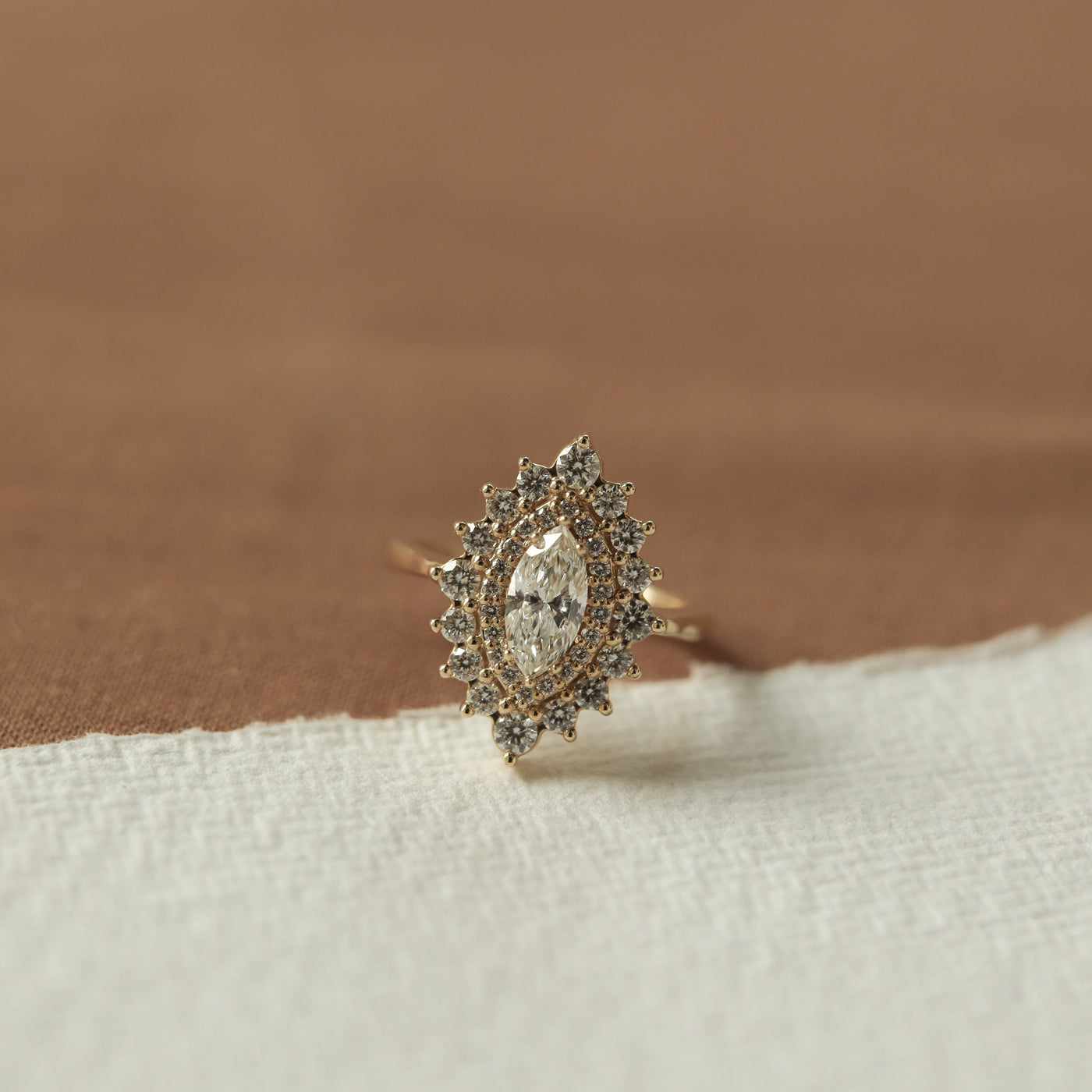 0.47 CT Marquise Double Halo Moissanite Engagement Ring