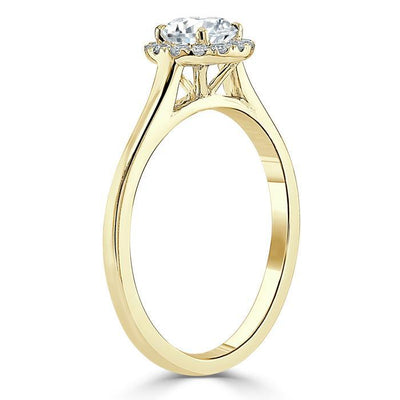 0.75 CT Round Cut Halo Moissanite Engagement Ring
