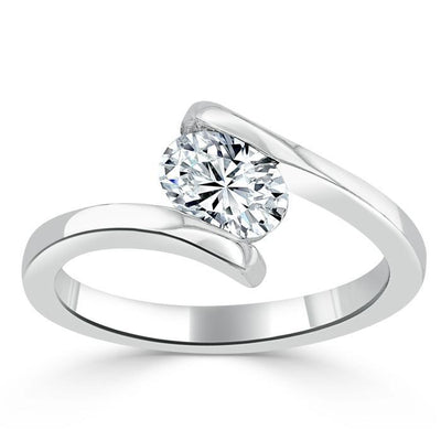 0.75 CT Oval Cut Solitaire Bypass Setting Moissanite Engagement Ring