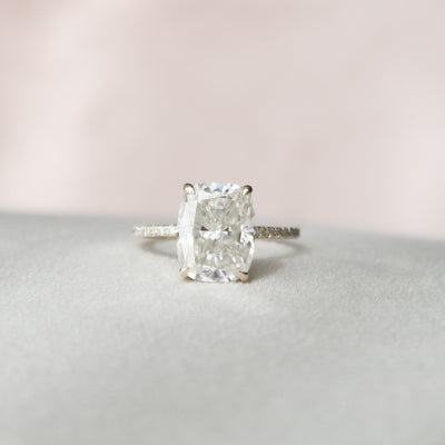 2.0 CT Cushion Hidden Halo & Pave Setting Moissanite Engagement Ring