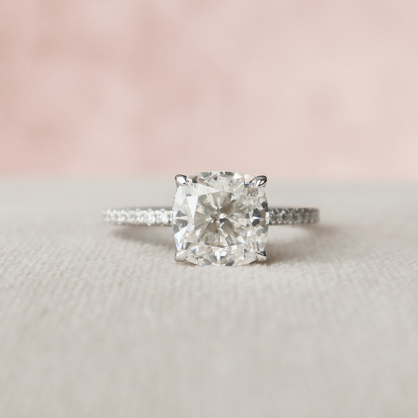 2.5 CT Cushion Pave & Hidden Halo Setting Moissanite Engagement Ring