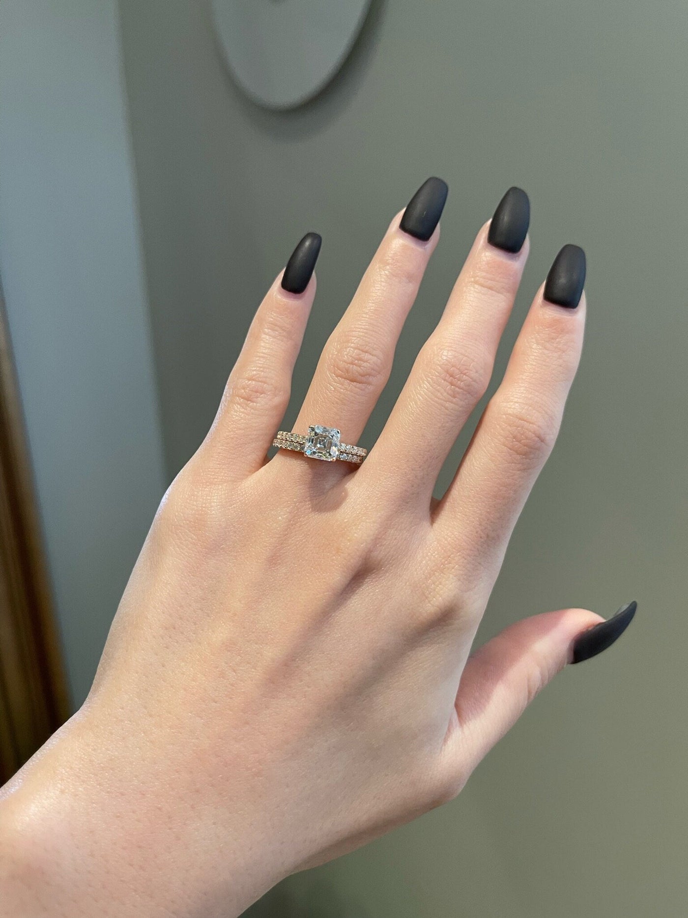 2.0ct Asscher Cut Hidden Halo Pave Moissanite Diamond Engagement Ring