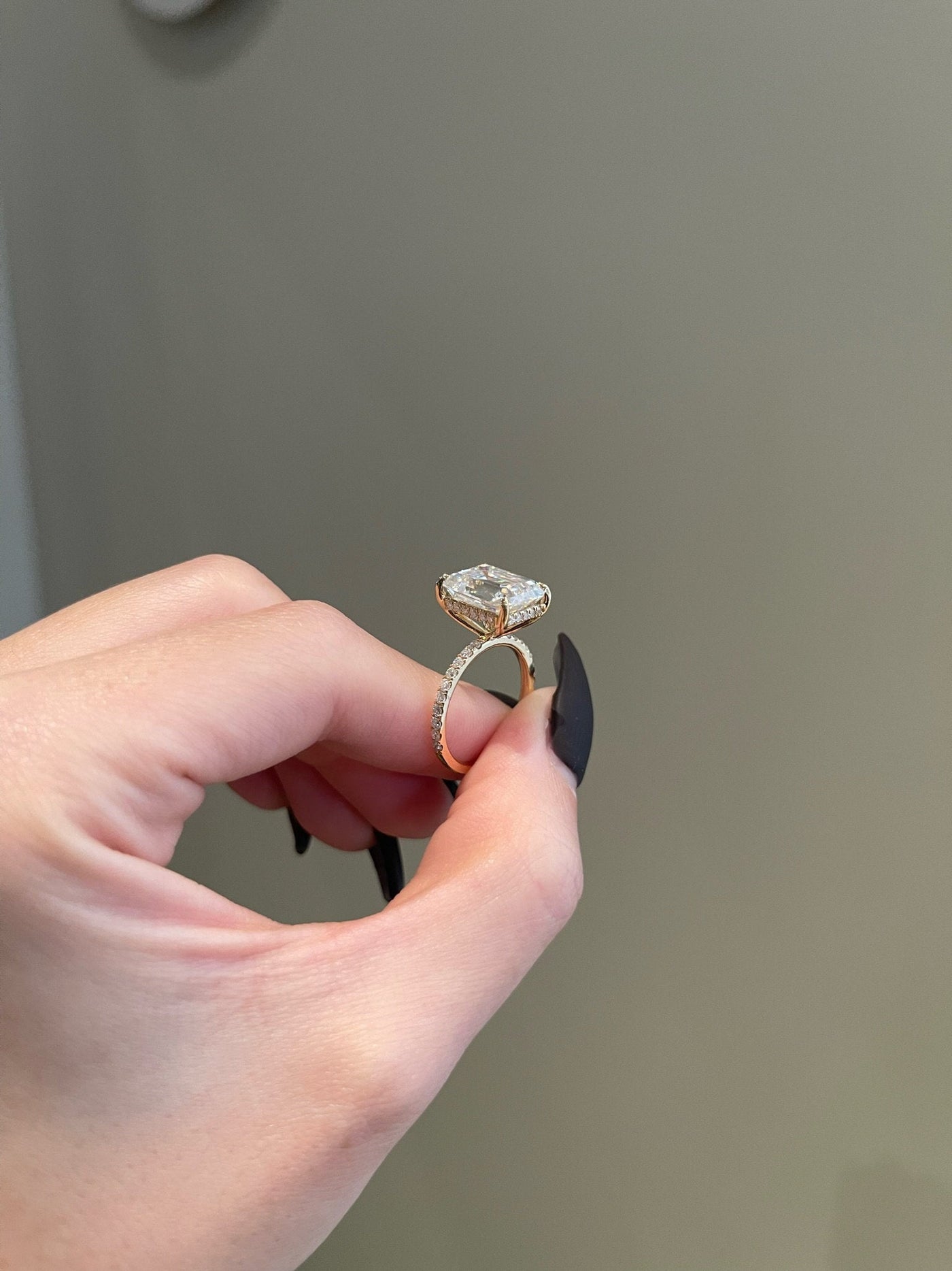 5.0ct Emerald Cut Hidden Halo Pave Moissanite Diamond Engagement Ring