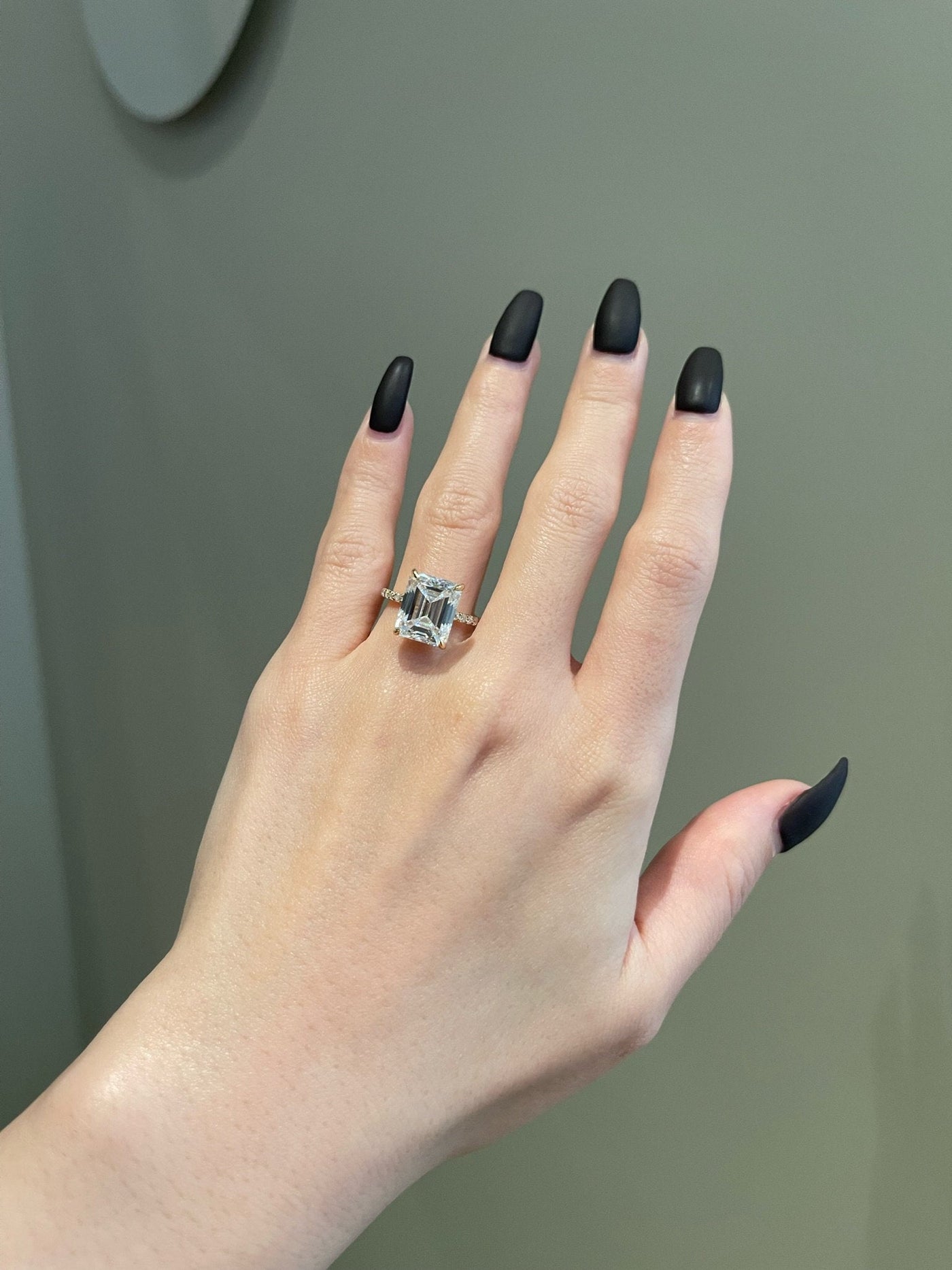 5.0ct Emerald Cut Hidden Halo Pave Moissanite Diamond Engagement Ring