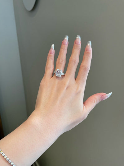 5.0ct Emerald Cut Three Stone Moissanite Diamond Engagement Ring