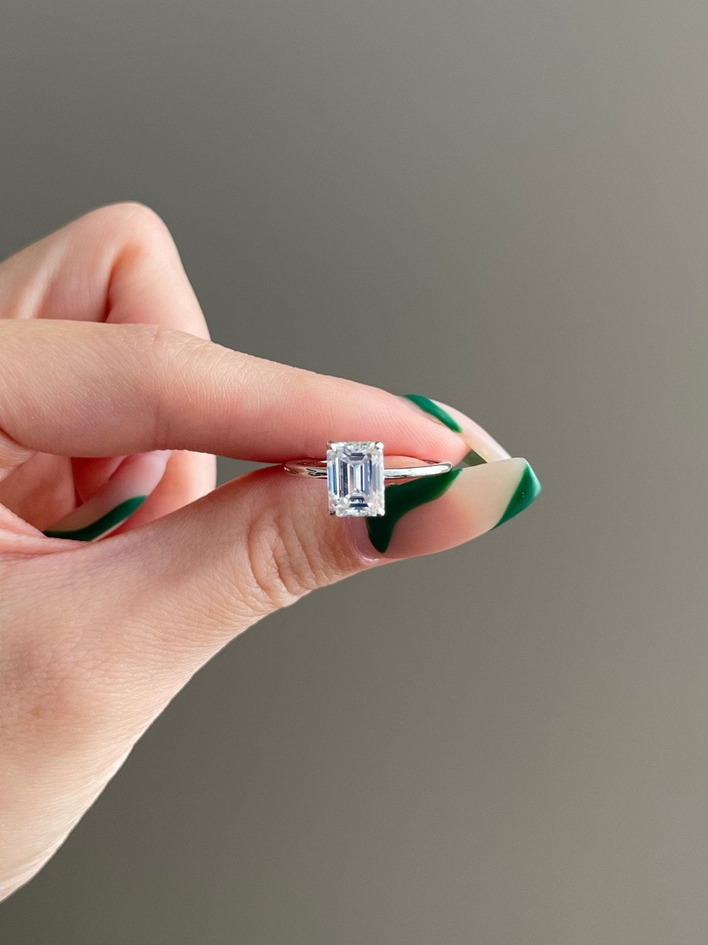 2.0ct Emerald Cut Hidden Halo Solitaire Moissanite Diamond Engagement Ring