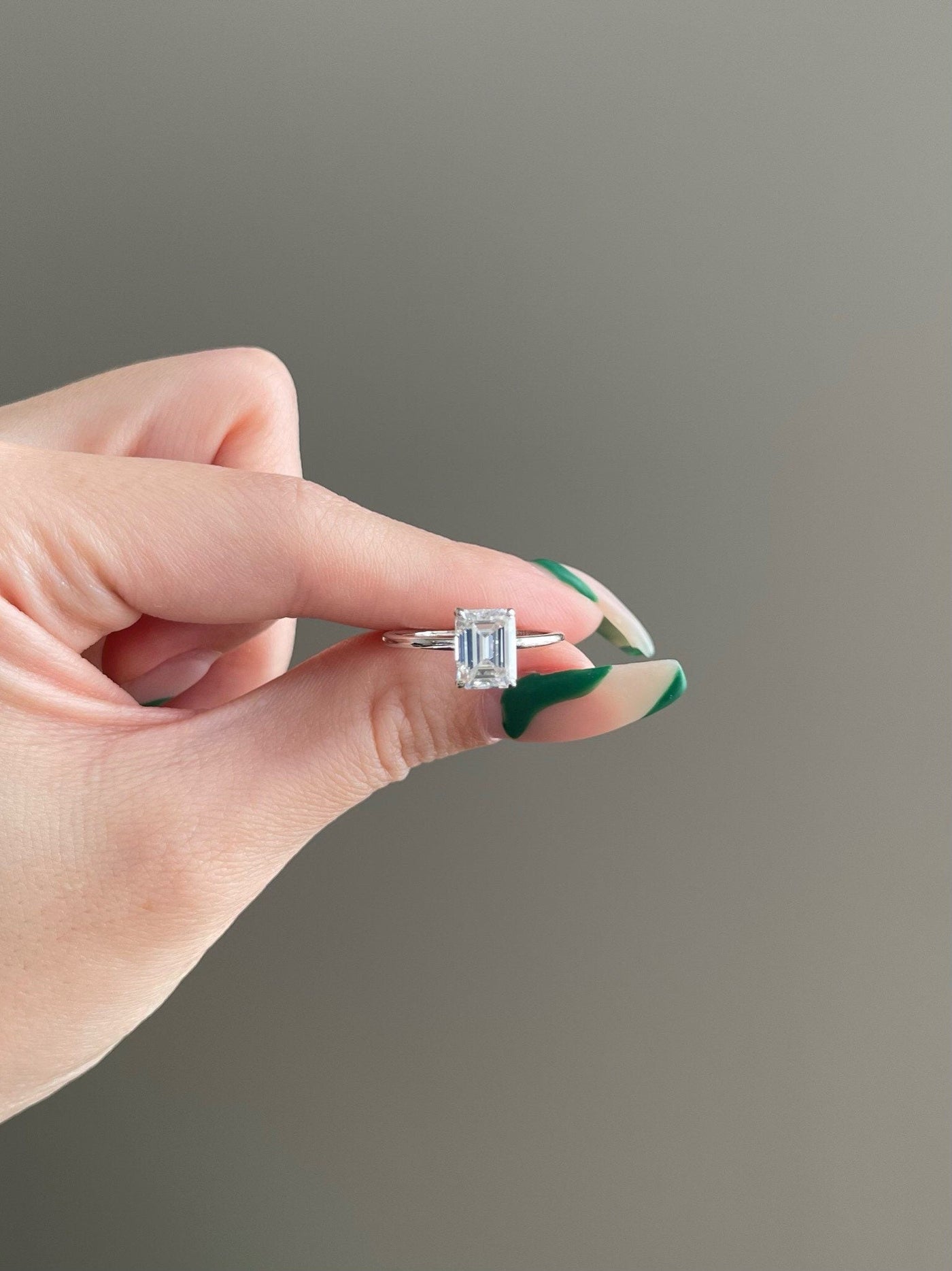 2.0ct Emerald Cut Hidden Halo Solitaire Moissanite Diamond Engagement Ring
