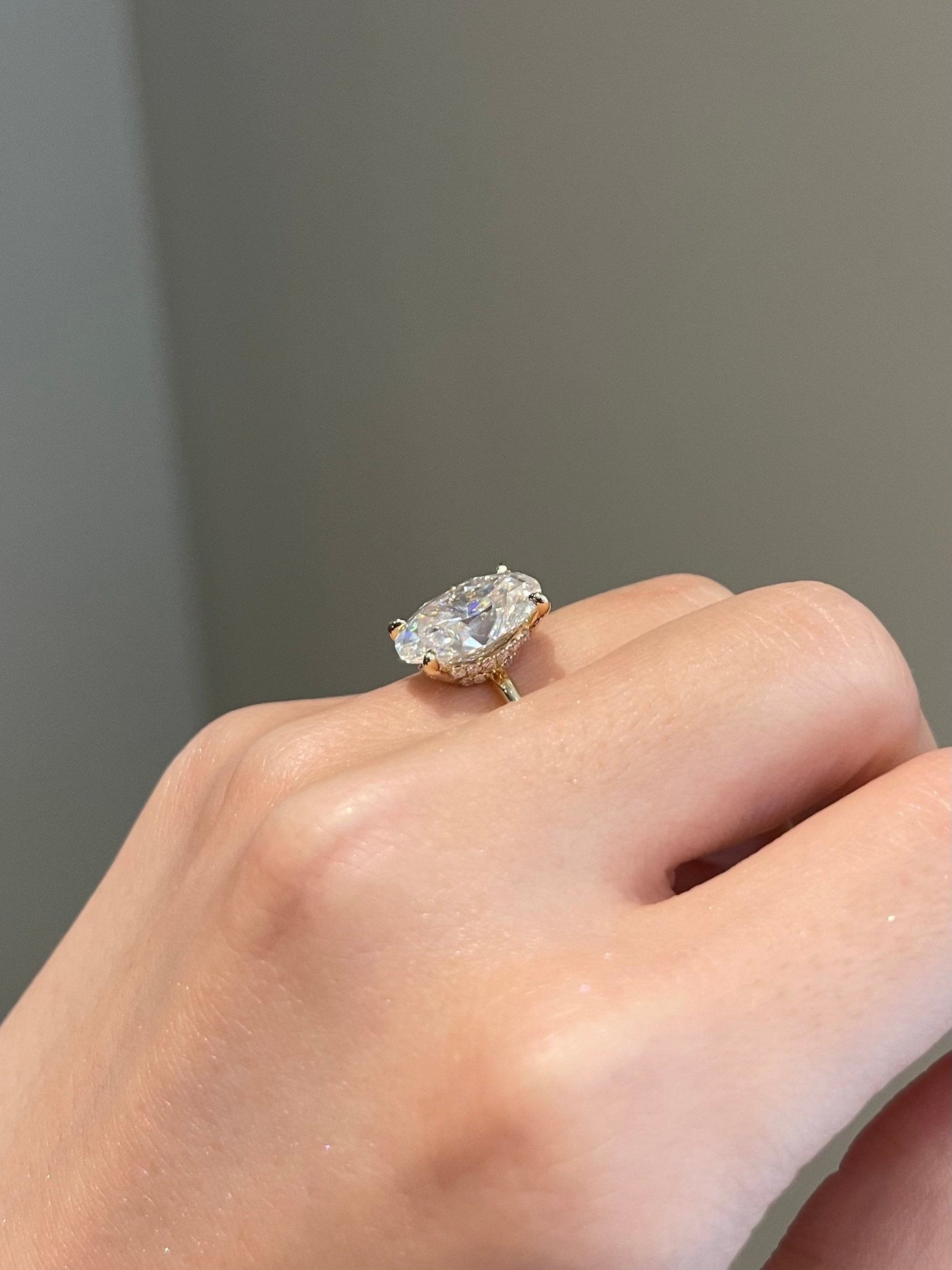 5.0ct Elongated Oval Cut Hidden Halo Moissanite Diamond Engagement Ring