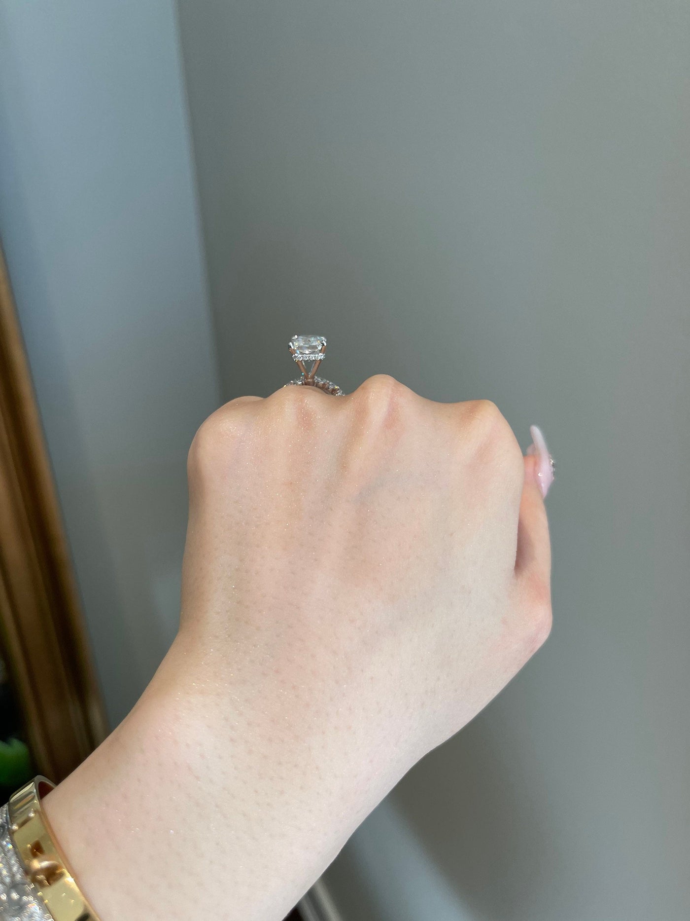 5.0ct Radiant Cut Hidden Halo Pave Moissanite Diamond Engagement Ring