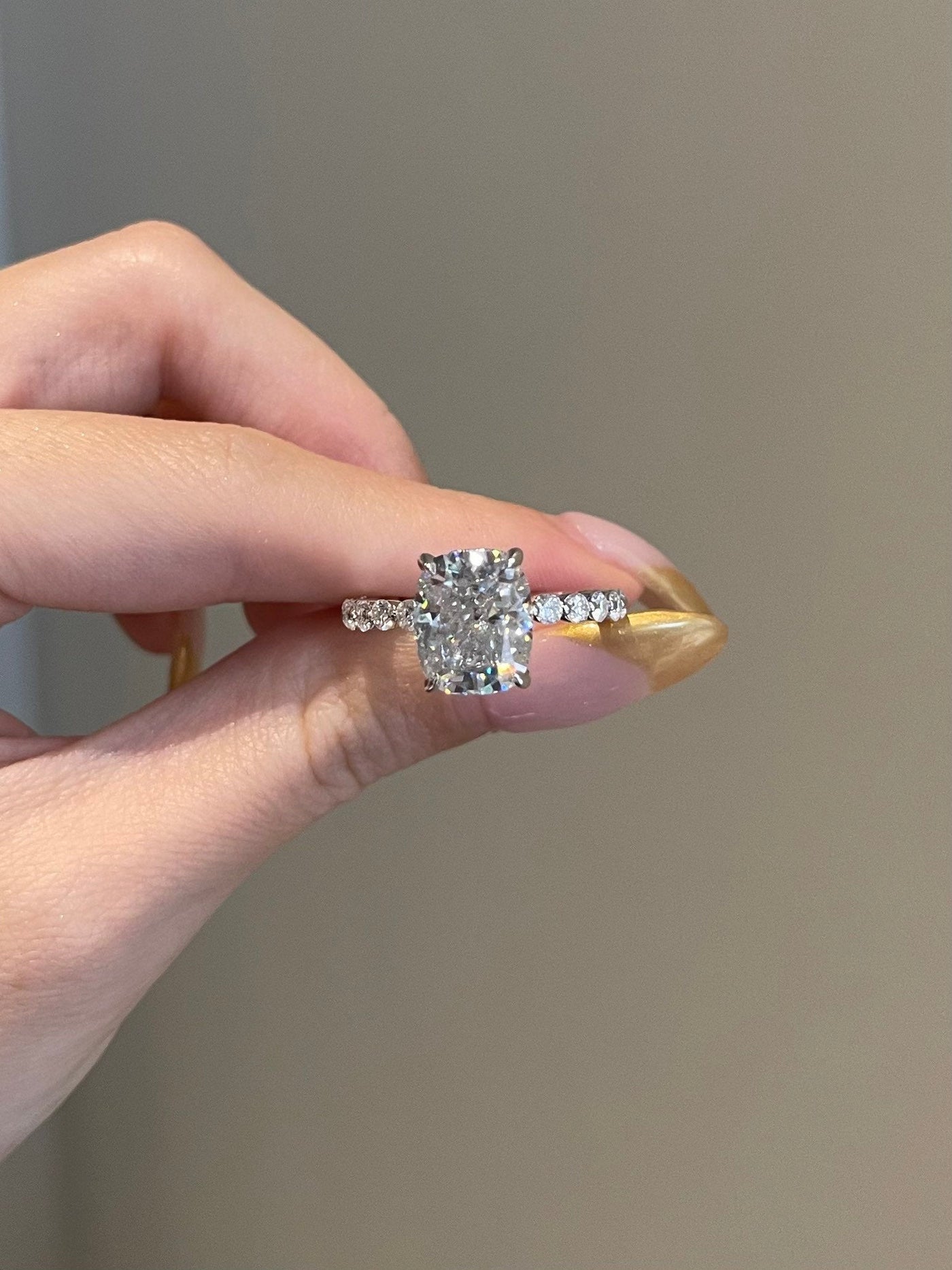 5.0ct Elongated Cushion Hidden Halo Pave Moissanite Diamond Engagement Ring