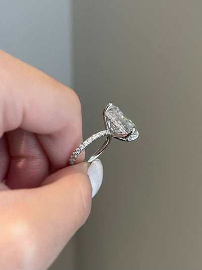 7.0ct Radiant Cut Hiden Halo Pave Moissanite Diamond Engagement Ring