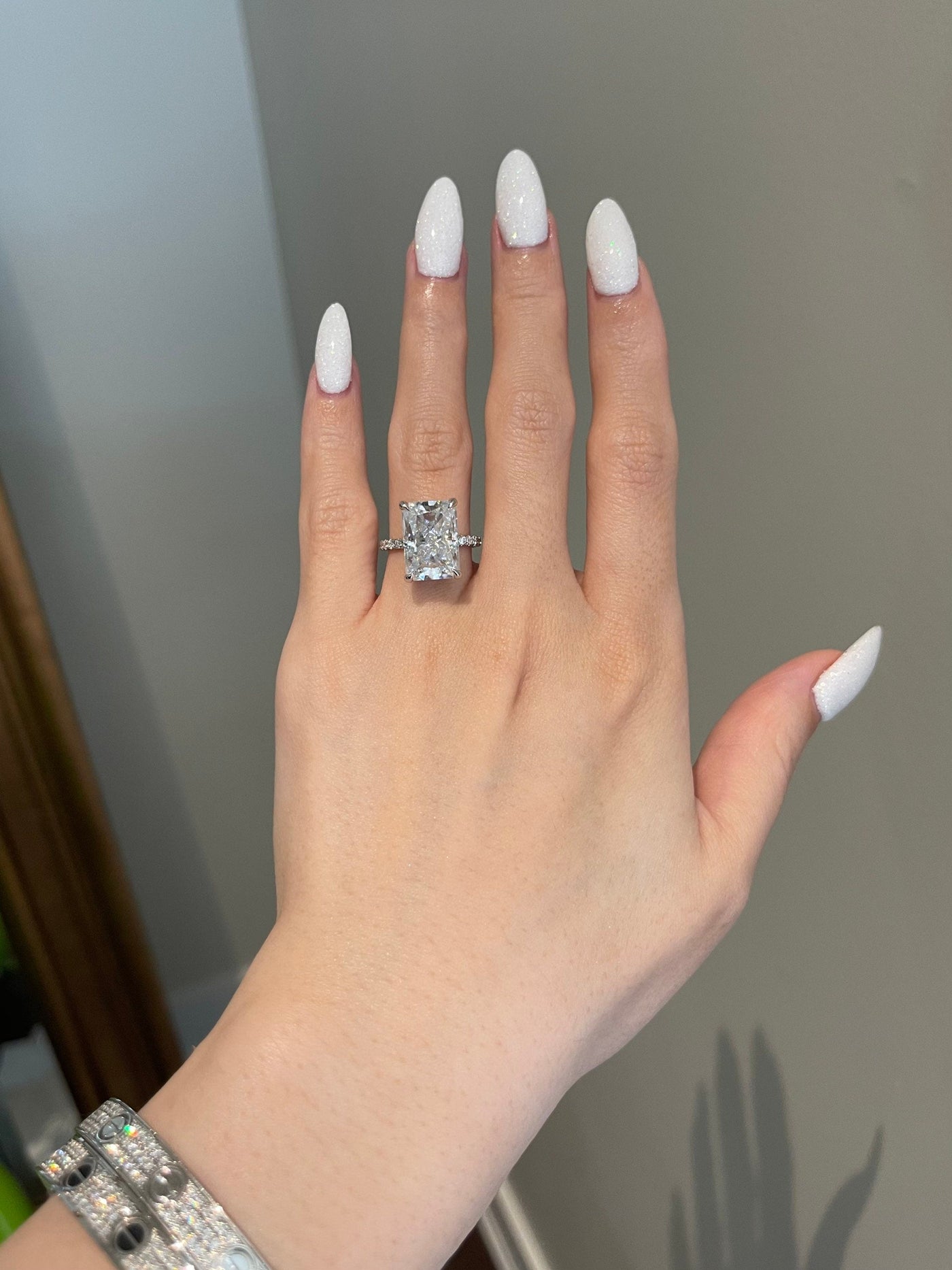 7.0ct Radiant Cut Hiden Halo Pave Moissanite Diamond Engagement Ring