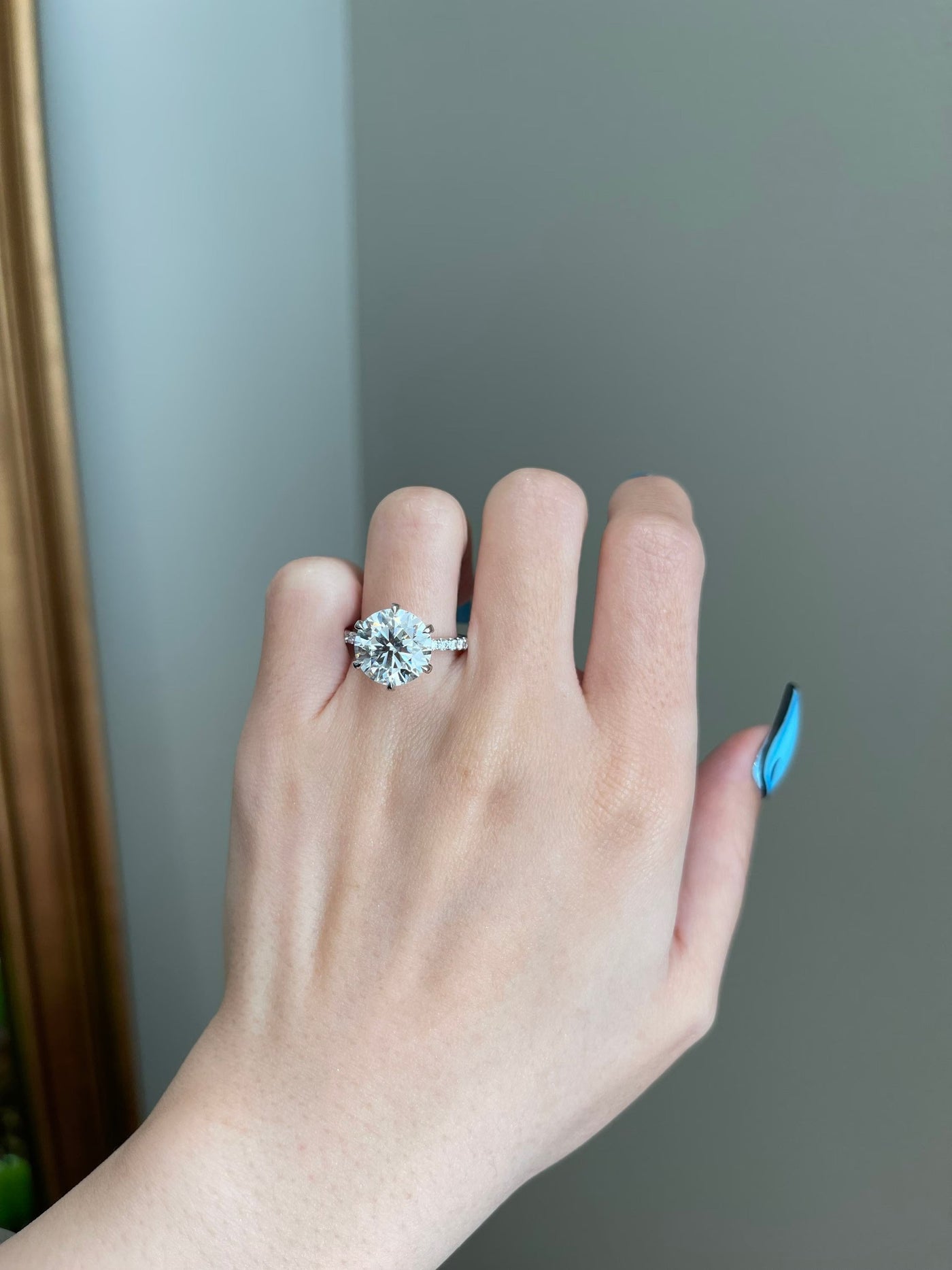 5.0ct Round Cut Pave Moissanite Diamond Engagement Ring