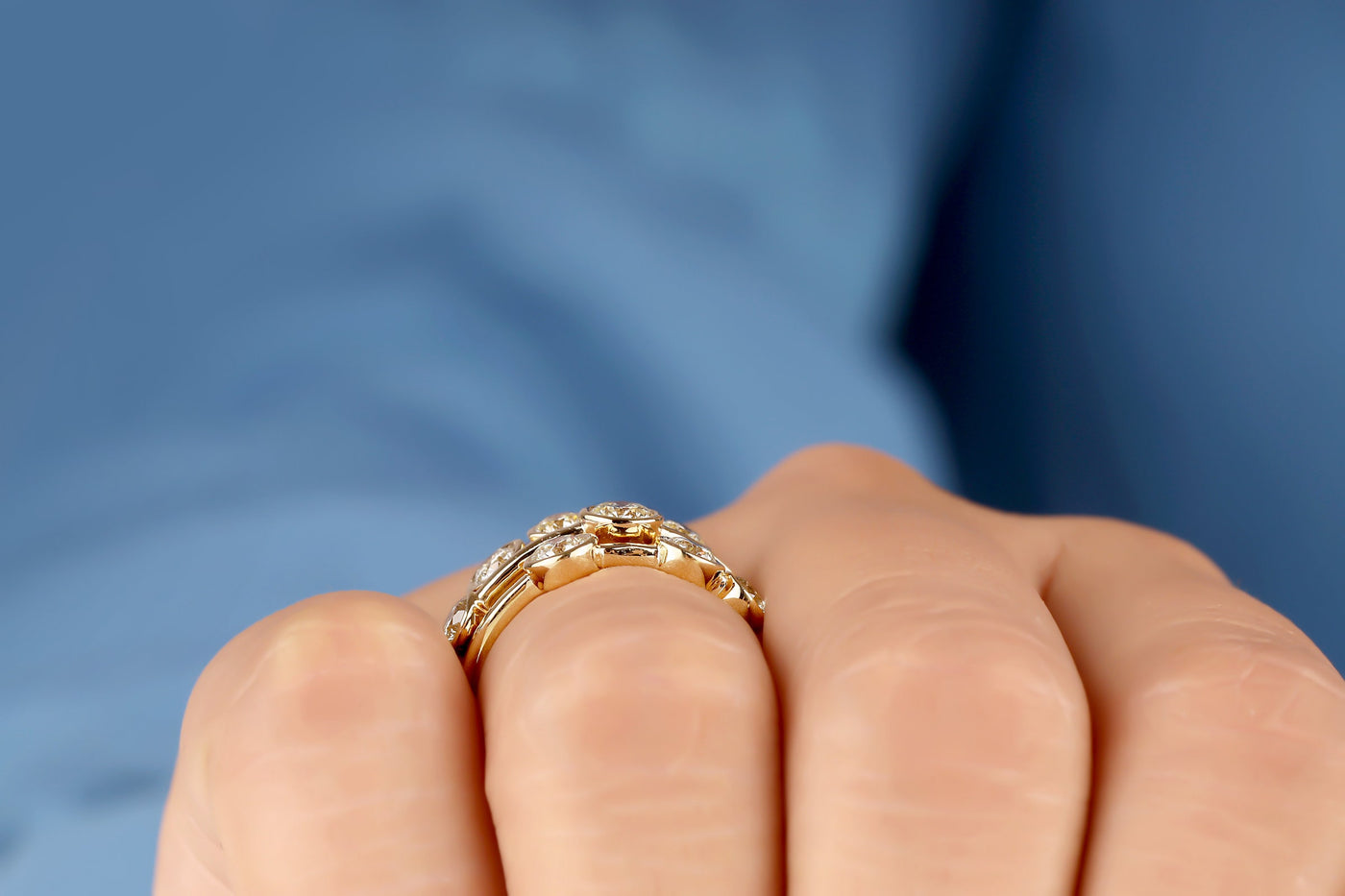 Bubble Ring Round Cut Moissanite Engagement Ring Bezel Setting Ring 14K Yellow Gold Ring Three Row Split Shank Ring For Women Wedding Ring