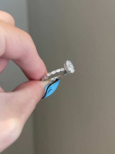 2.0ct Oval Cut Hidden Halo Moissanite Diamond Engagement Ring