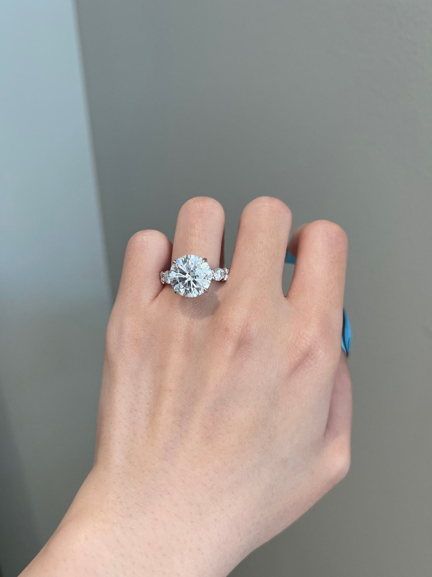 6.0 Round Cut Hidden Halo Pave Moissanite Diamond Engagement Ring