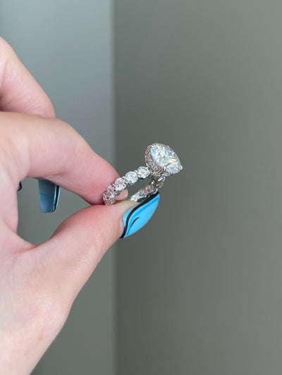 6.0 Round Cut Hidden Halo Pave Moissanite Diamond Engagement Ring