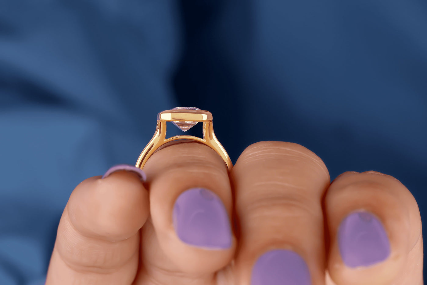 2.00 CT Emerald Cut Moissanite Ring Bezel Set Emerald Solitaire Ring Engagement Ring Wedding Ring Split Shank Ring 10K/14K Yellow Gold Ring