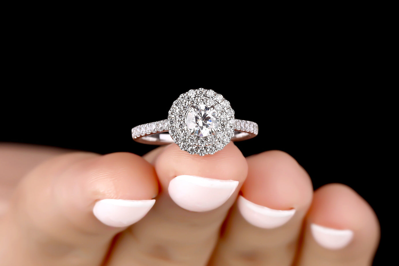 Round Cut Moissanite Engagement Ring 10K/14K White Gold Ring Double Halo Pave Setting Moissanite Ring Bridal Wedding Ring Gift For Women's