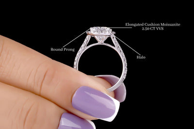 2.50 CT Elongated Cushion Cut Moissanite Engagement Ring Half Eternity Wedding Ring Cushion Halo Moissanite Ring White Gold Cathedral Ring