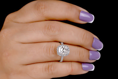 2.50 CT Elongated Cushion Cut Moissanite Engagement Ring Half Eternity Wedding Ring Cushion Halo Moissanite Ring White Gold Cathedral Ring
