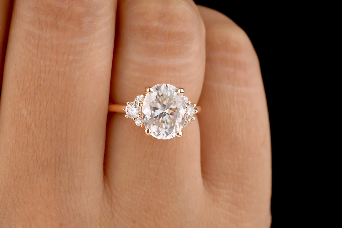 Moissanite Engagement Ring 2 CT Oval Moissanite Wedding Ring Solid 14K Rose Gold Ring Cluster Promise Ring Anniversary Ring Gift For Women's