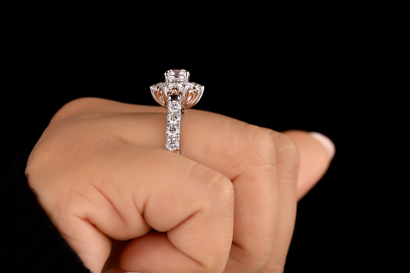 1 CT Round Cut Moissanite Engagement Ring Cluster Halo Moissanite Ring Floral Style Vintage Wedding Ring 14K White Gold Ring Bridal Ring