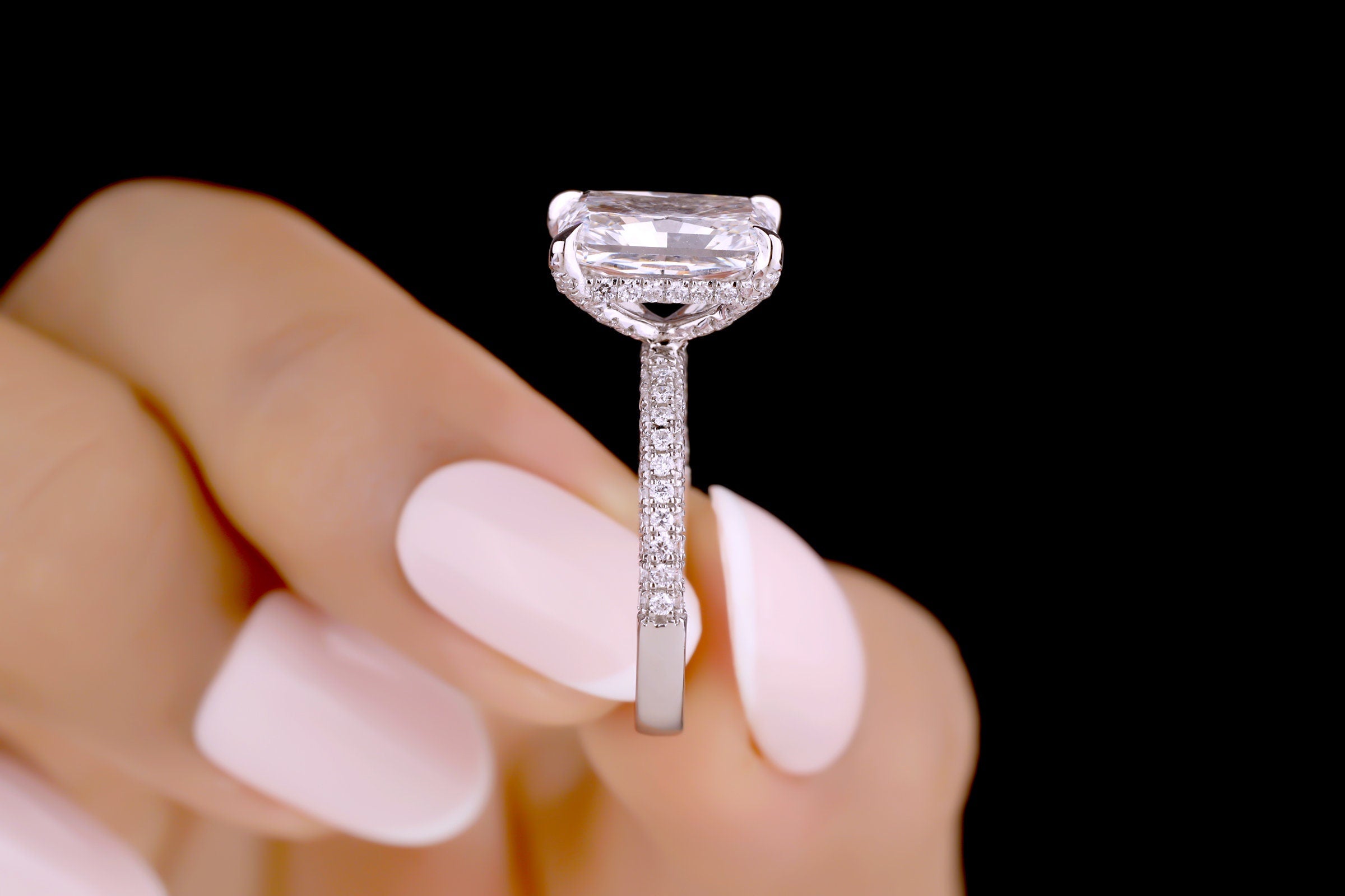 4.00 CT Radiant Cut Moissanite Engagement Ring Hidden Halo Anniversary Ring Solid 10K/14K/18K White Gold Ring Moissanite Bridal Ring For Her