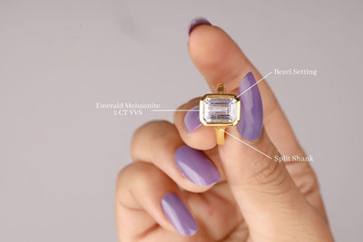 2.00 CT Emerald Cut Moissanite Ring Bezel Set Emerald Solitaire Ring Engagement Ring Wedding Ring Split Shank Ring 10K/14K Yellow Gold Ring