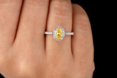 Yellow Moissanite Engagement Ring 14K White Gold Ring 1.25 CT Oval Cut Moissanite Ring Oval Halo Bridal Wedding Ring Handmade Promise Ring