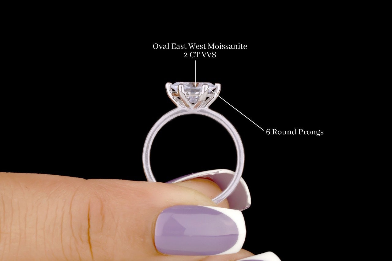 2CT Oval Moissanite East to West Engagement Ring Oval Moissanite Wedding Ring East to West Ring Solid White Gold Ring 6 Prong Solitaire Ring