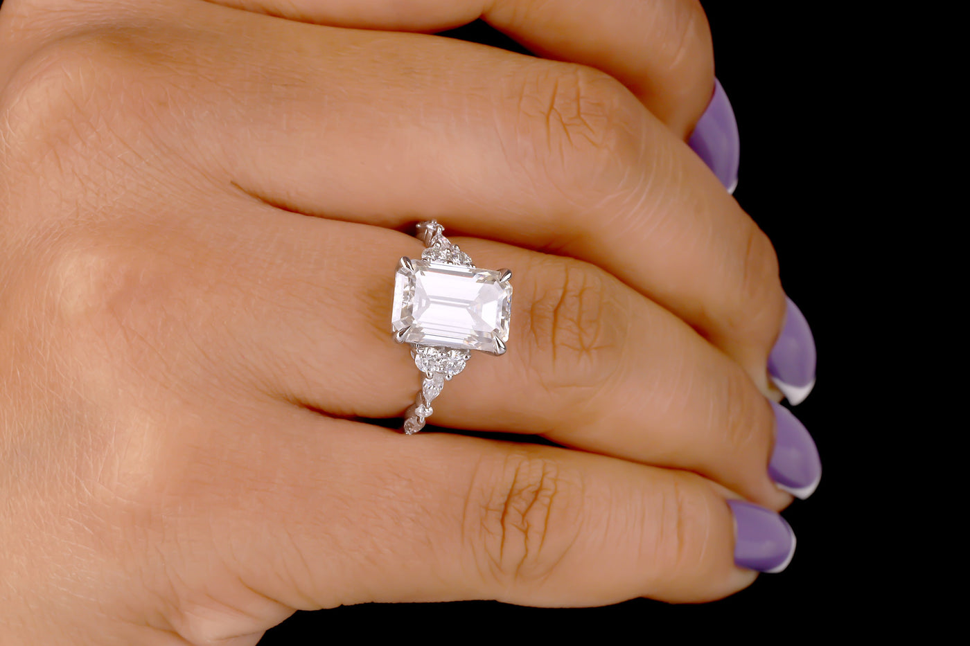 2.50 CT Emerald Colorless Moissanite Engagement Ring Snowdrift Ring Art Deco Cluster Wedding Ring Dainty Moissanite Ring 14K White Gold Ring