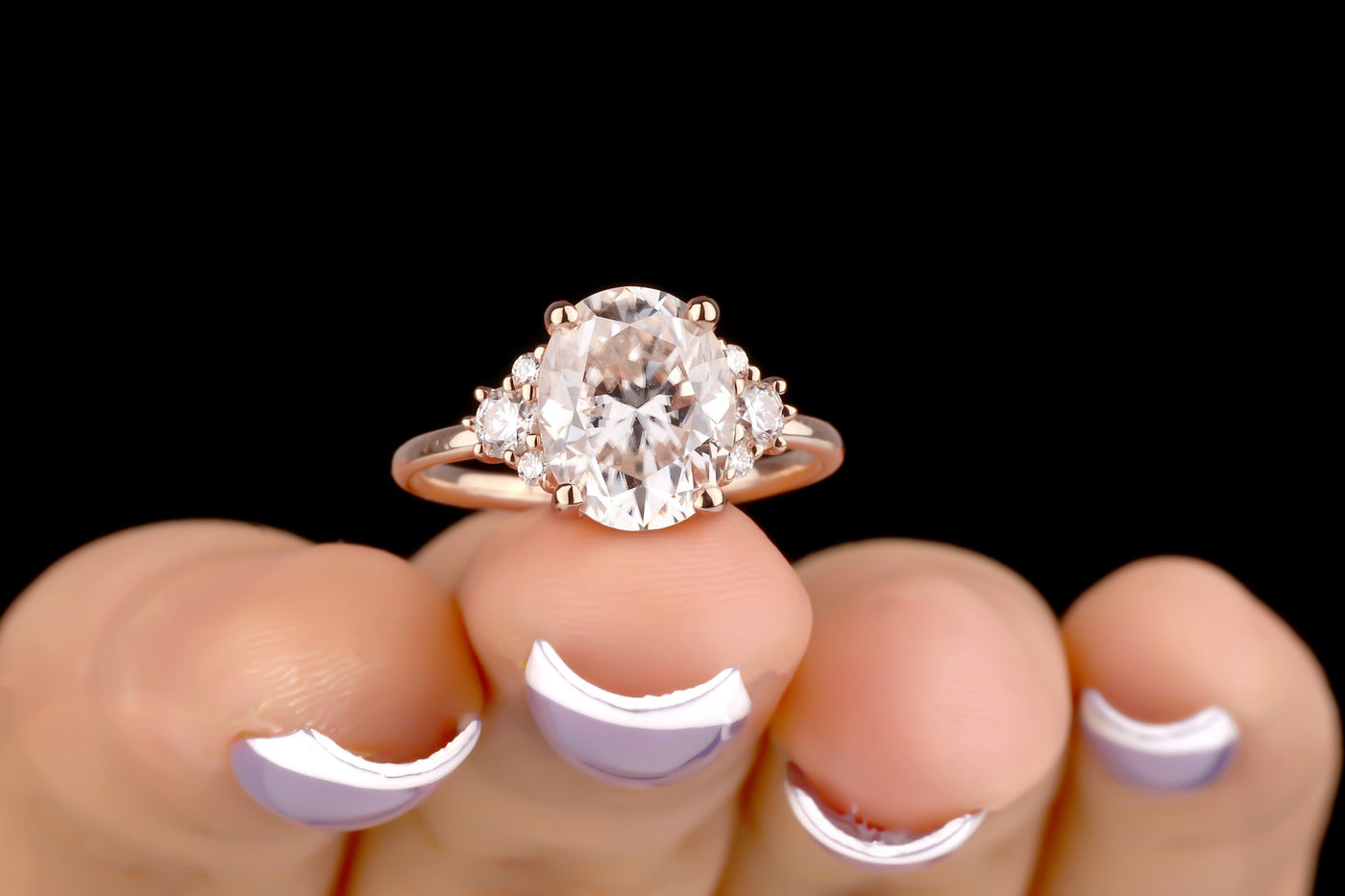 Moissanite Engagement Ring 2 CT Oval Moissanite Wedding Ring Solid 14K Rose Gold Ring Cluster Promise Ring Anniversary Ring Gift For Women's