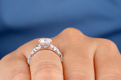1.50 CT Moissanite Engagement Ring Round Cut Moissanite Ring Infinity Shank Wedding Ring 14K White Gold Ring Half Eternity Bridal Jewelry