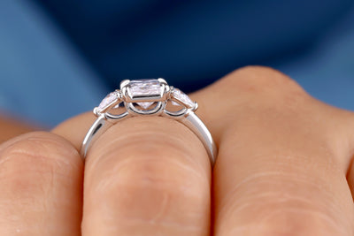 2.50 Ct Radiant Moissanite Engagement Ring Three Stone Wedding Ring Triangle Moissanite Ring 14K/18K White Gold Ring Promise Ring For Women