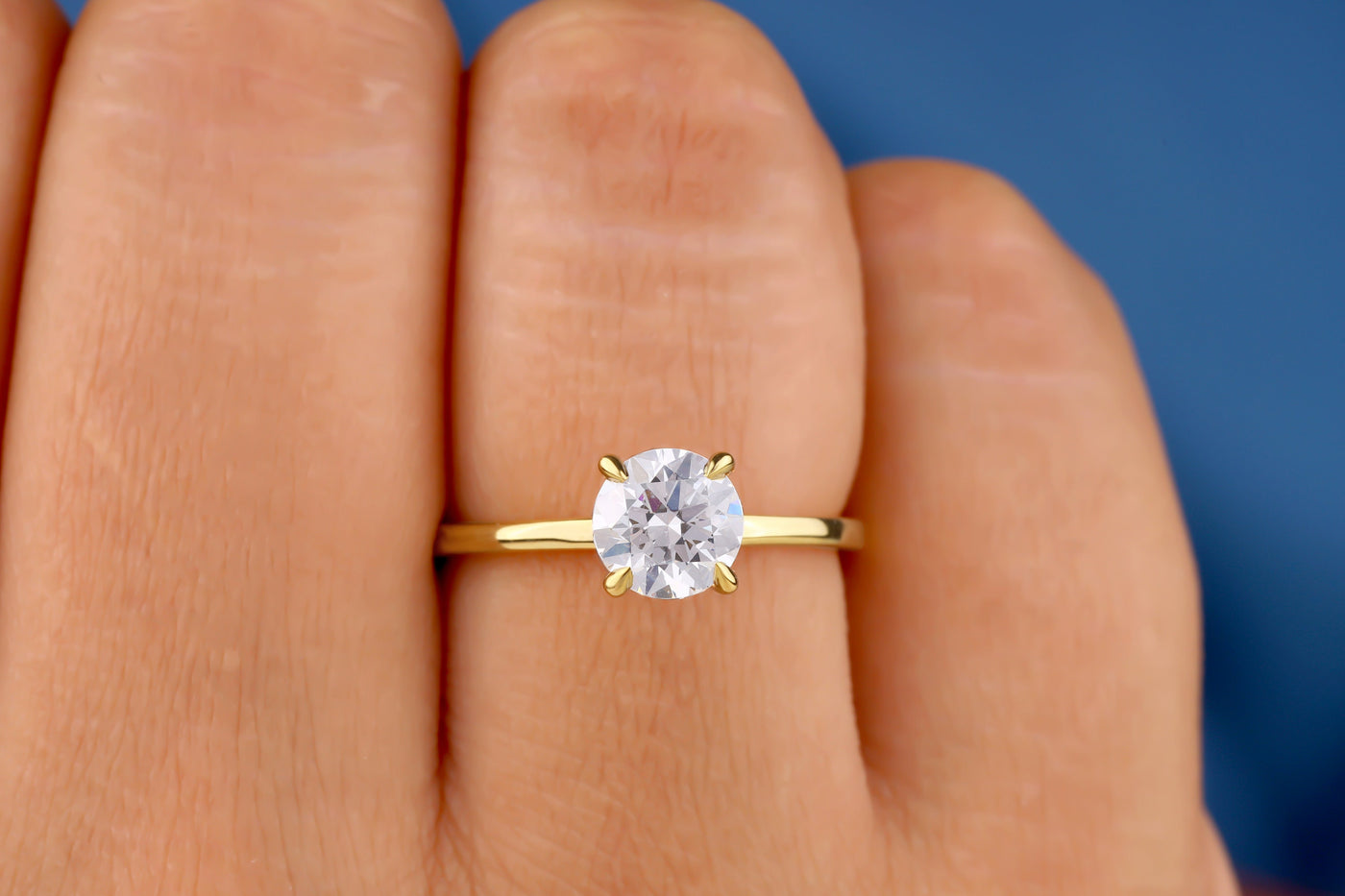 Solitaire Ring For Women 1.00 CT Round Cut Moissanite Engagement Ring Hidden Halo Moissanite Wedding Ring Solid Yellow Gold Ring Bridal Ring