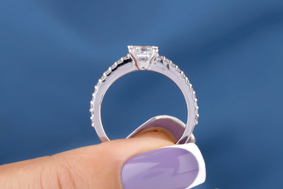 1.00 CT Princess Colorless Moissanite Ring Pave Set Half Eternity Moissanite Ring Engagement Ring 14K White Gold Ring Wedding Ring For Women