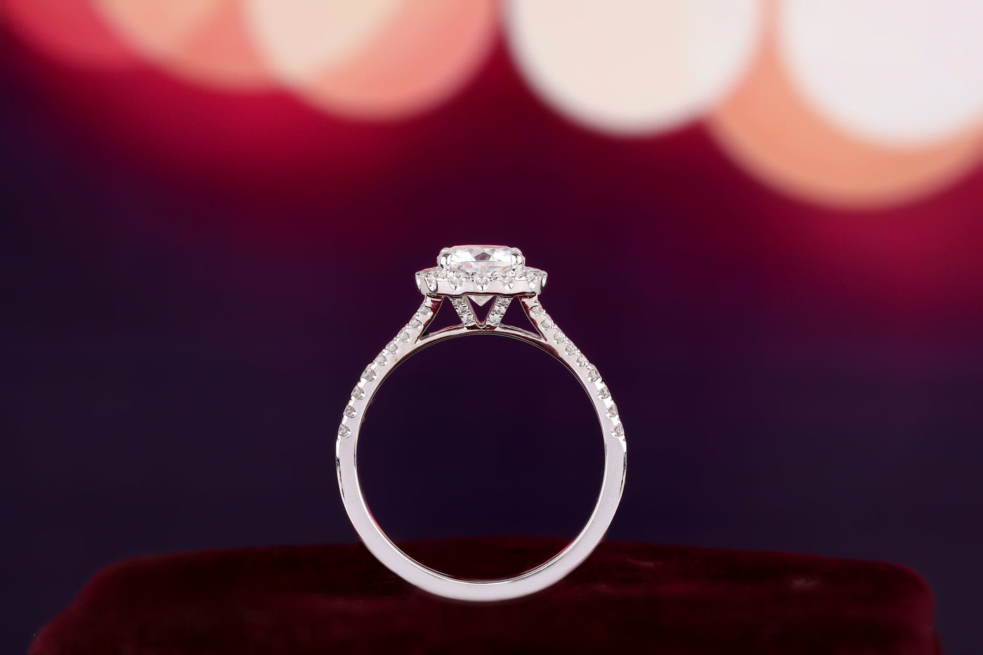 1.30 CT Cushion Colorless Moissanite Ring, Halo Moissanite Wedding Ring, Split Shank Engagement Ring, 14K White Gold Ring, Anniversary Gifts